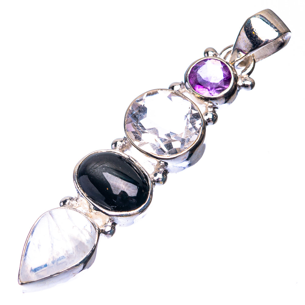 Rainbow Moonstone, Black Onyx, White Quartz, Amethyst Pendant 2" (925 Sterling Silver) P38708