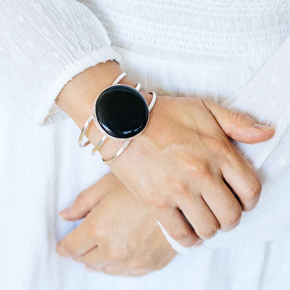 Black Onyx Cuff Bracelet (925 Sterling Silver) BR90300