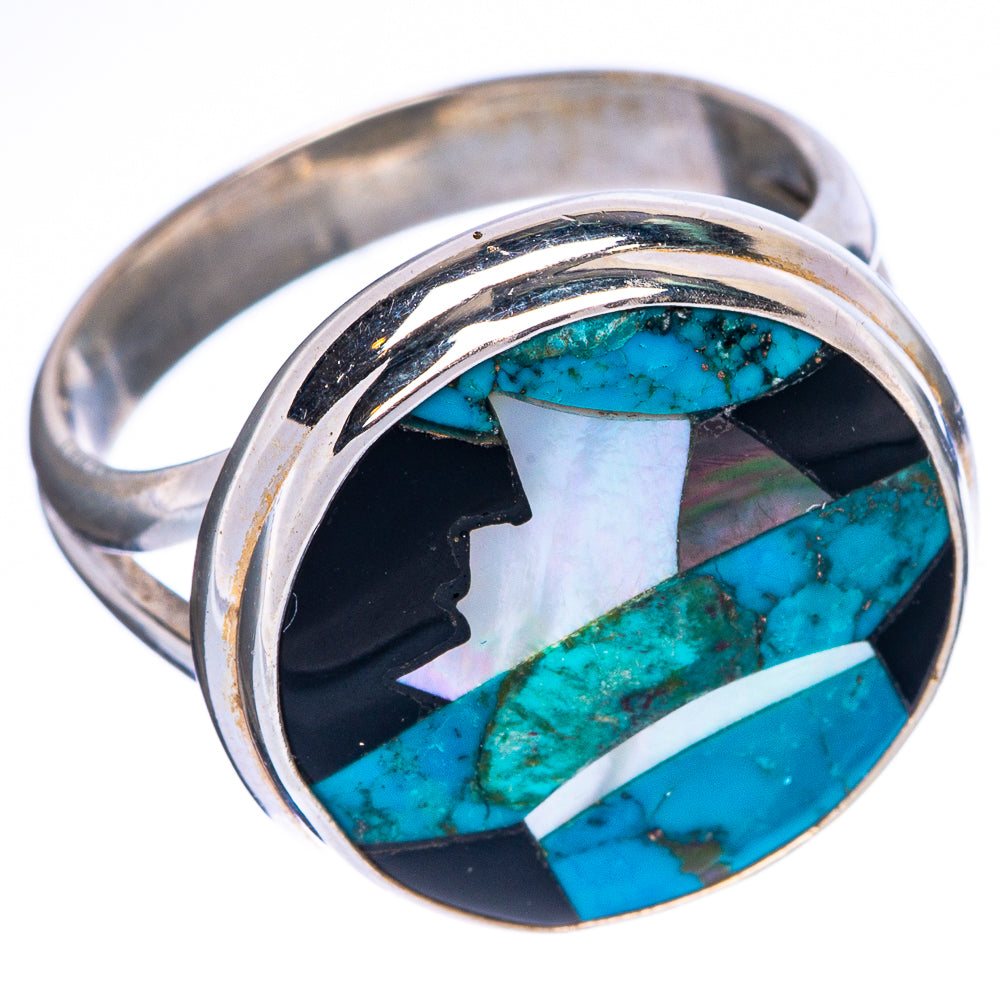 Turquoise Inlay Ring Size 7.75 (925 Sterling Silver) R1382
