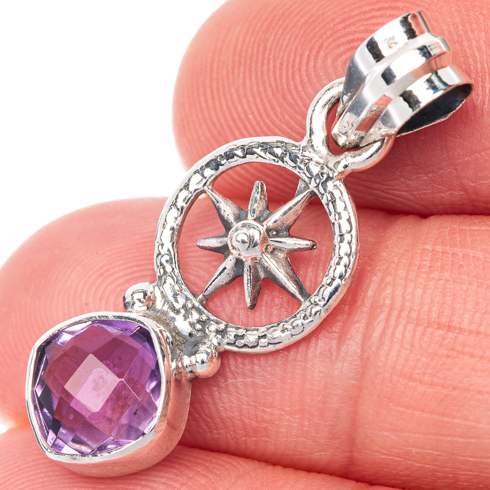 Faceted Amethyst Dainty Pendant 1 1/4" (925 Sterling Silver) P39882
