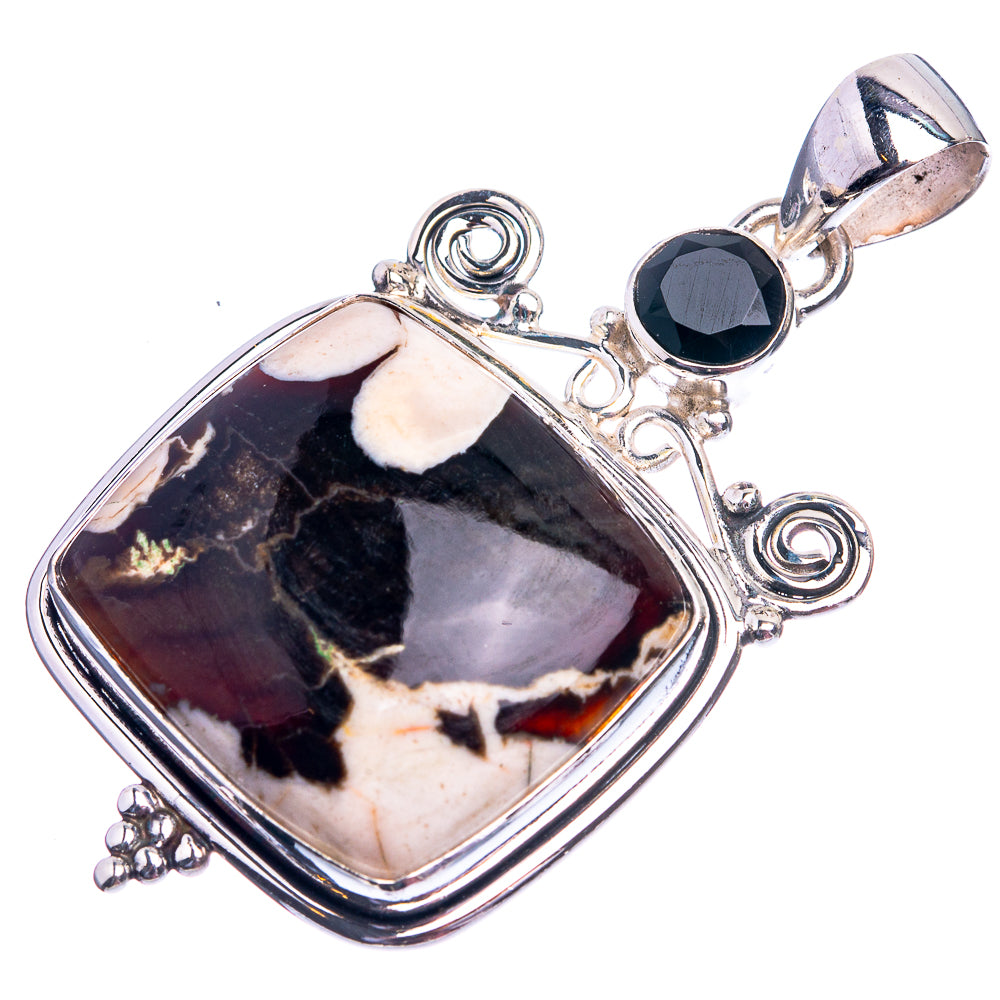 Peanut Wood Jasper, Black Onyx Pendant 1 7/8" (925 Sterling Silver) P39011