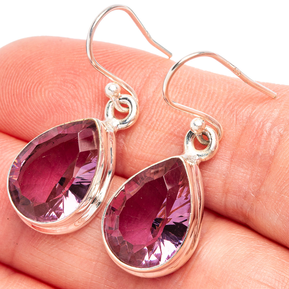 Faceted Alexandrite (Lab.)  925 Sterling Silver Earrings 1 1/4" (925 Sterling Silver) E2171