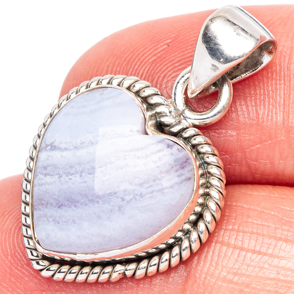 Blue Lace Agate Heart Pendant 1 1/8" (925 Sterling Silver) P42432