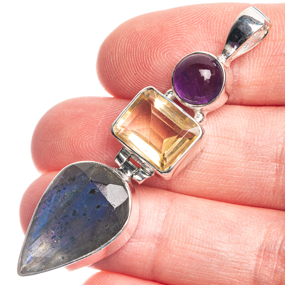 Labradorite, Citrine, Amethyst 925 Sterling Silver Pendant 2 1/8"