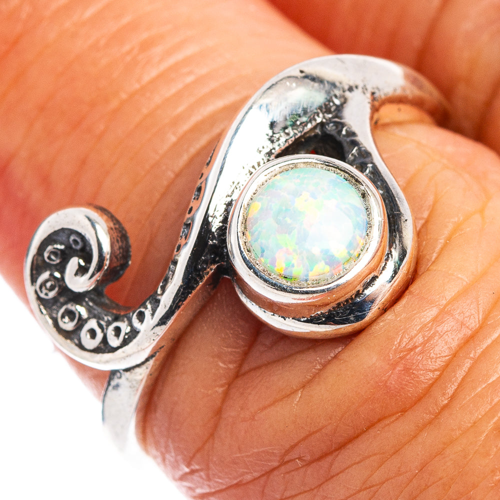 Lab Opal Wave Dainty Ring Size 6.5 (.925 Sterling Silver)