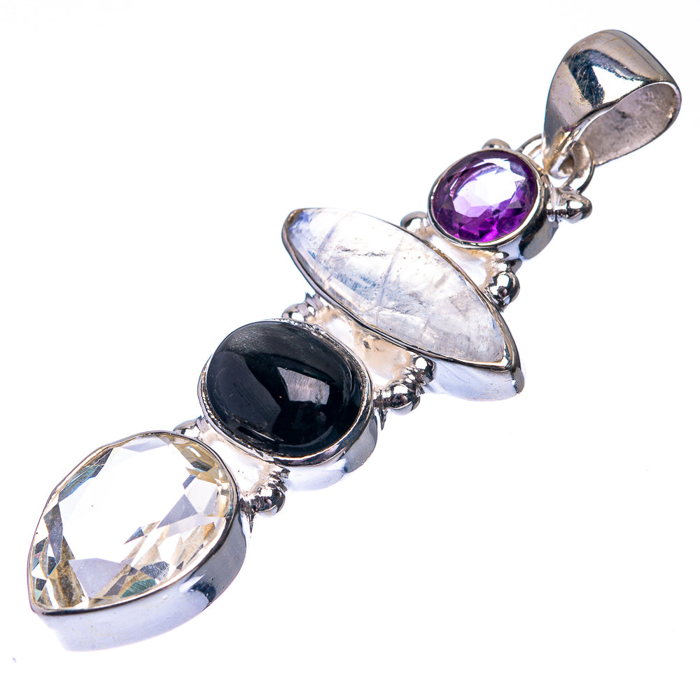 Rainbow Moonstone, Star Diopside, White Quartz, Amethyst 925 Sterling Silver Pendant 1 7/8" (925 Sterling Silver) PD38671