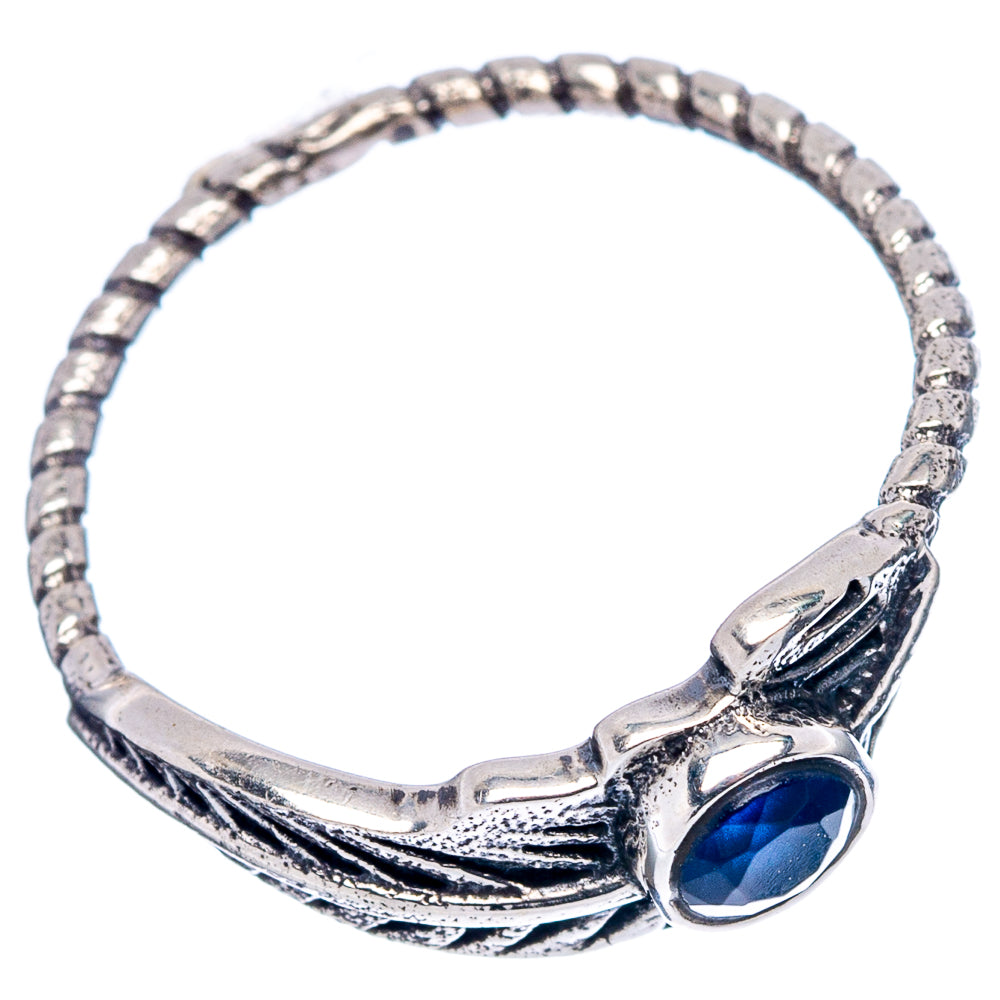 Blue Quartz Feather Dainty Ring Size 6.75 (.925 Sterling Silver)