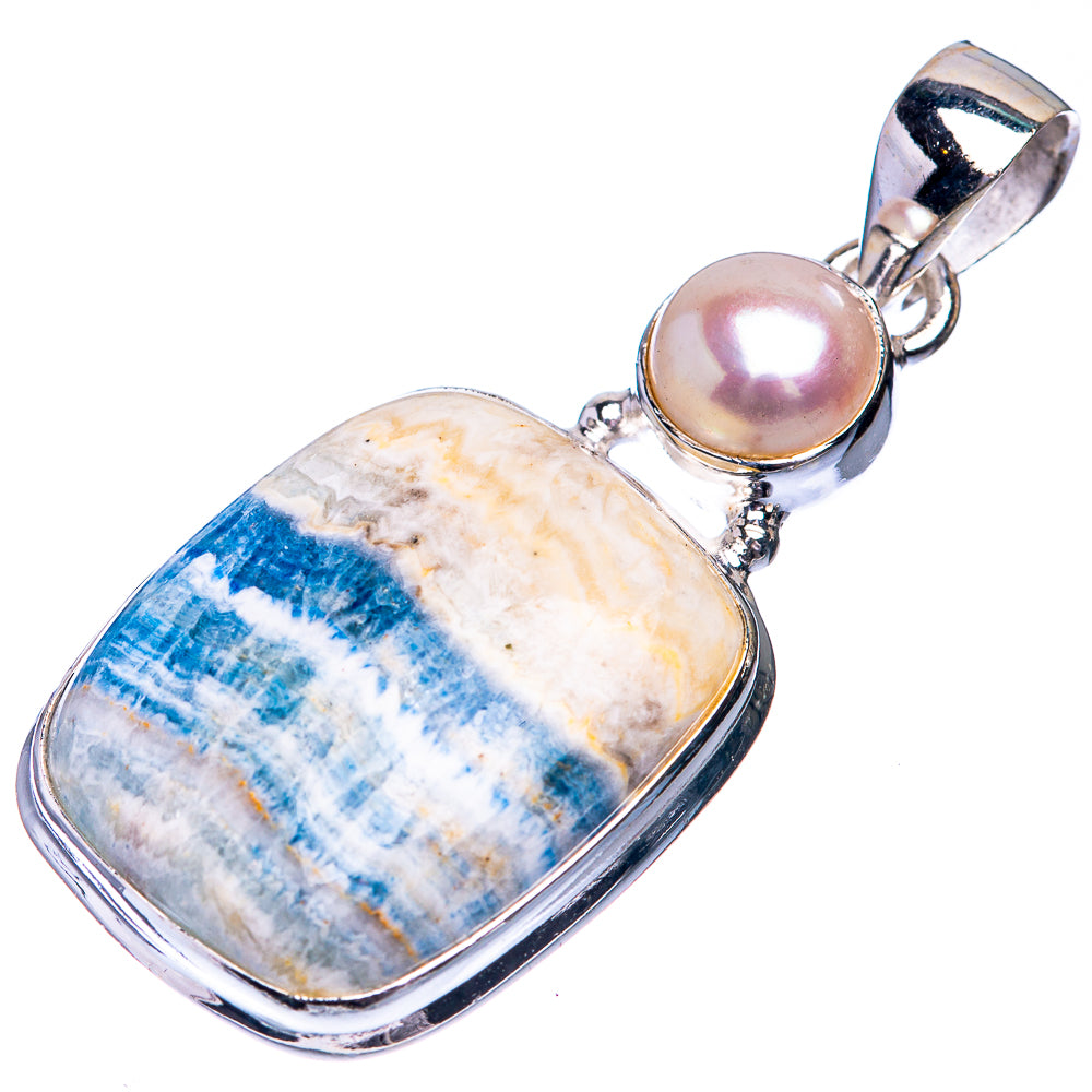 Blue Scheelite, Cultured Pearl Pendant 1 5/8" (925 Sterling Silver) P39234