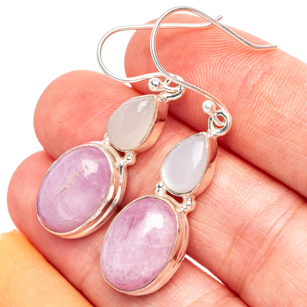 Rare Kunzite, Rainbow Moonstone Earrings 1 5/8" (925 Sterling Silver) E2763