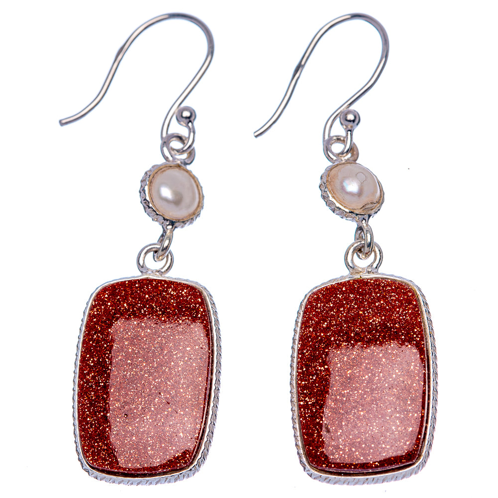 Goldstone, Cultured Pearl Earrings 1 3/4" (925 Sterling Silver) E433182