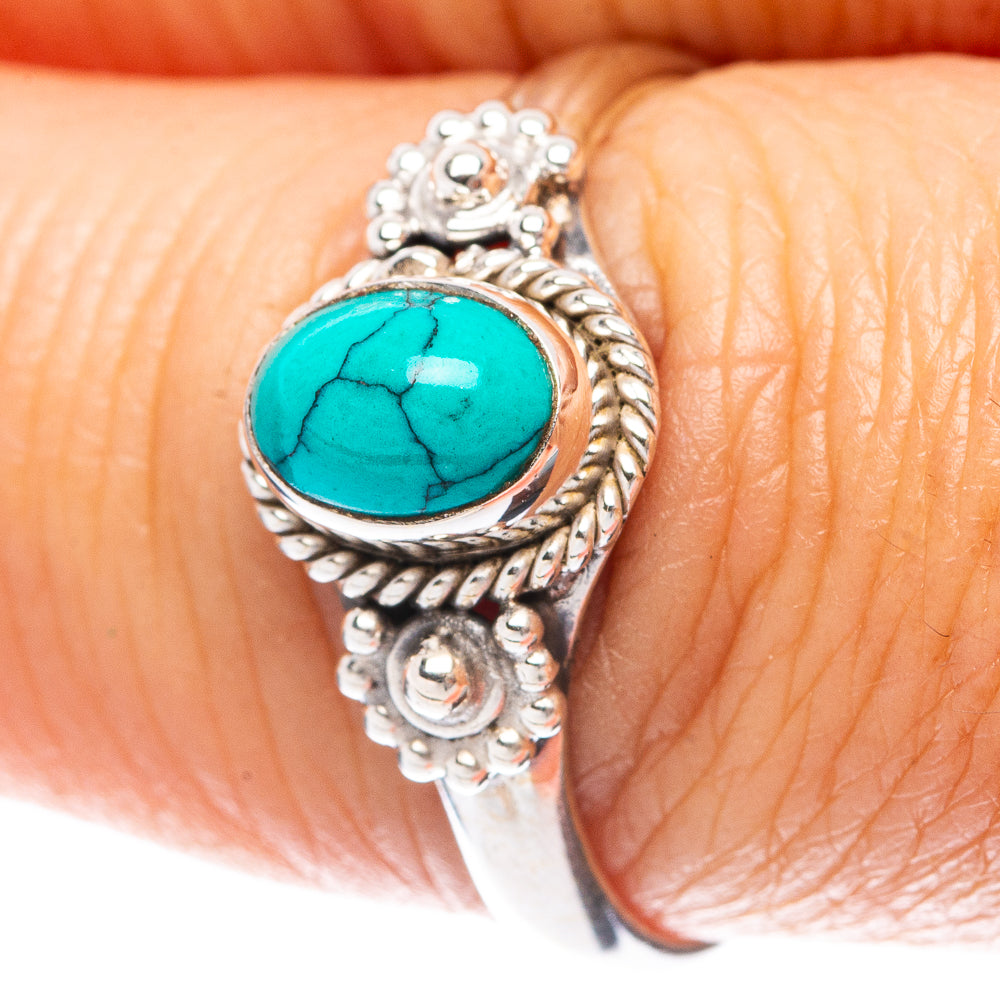 Tibetan Turquoise Dainty Ring Size 7.75 (925 Sterling Silver) R5988