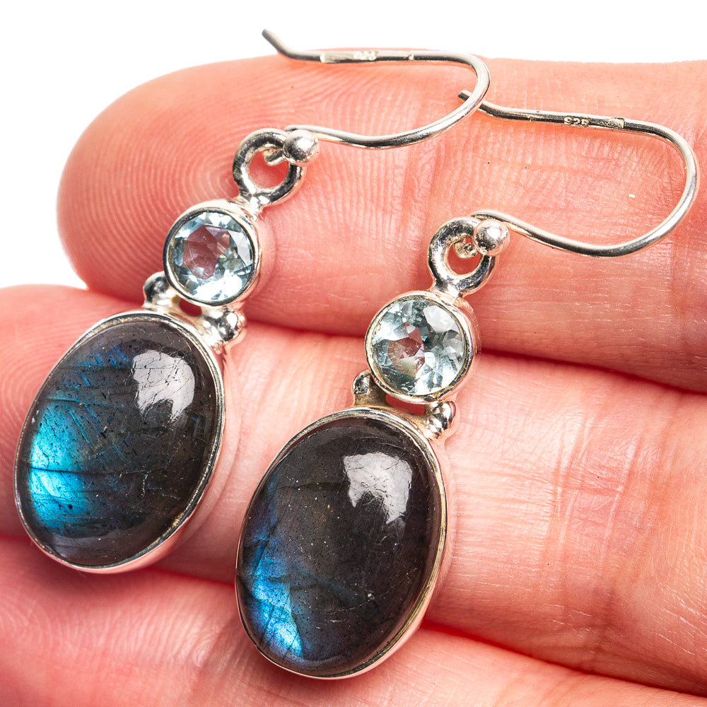 Labradorite, Blue Topaz Earrings 1 1/2" (925 Sterling Silver) E432756