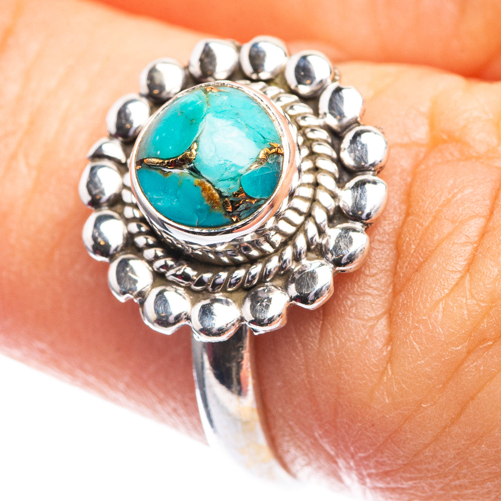 Blue Copper Composite Turquoise Dainty Ring Size 6 (925 Sterling Silver) R142562