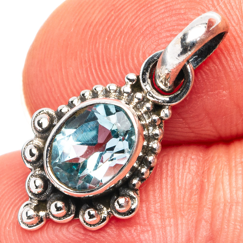 Blue Topaz Dainty Pendant 1" (.925 Sterling Silver)