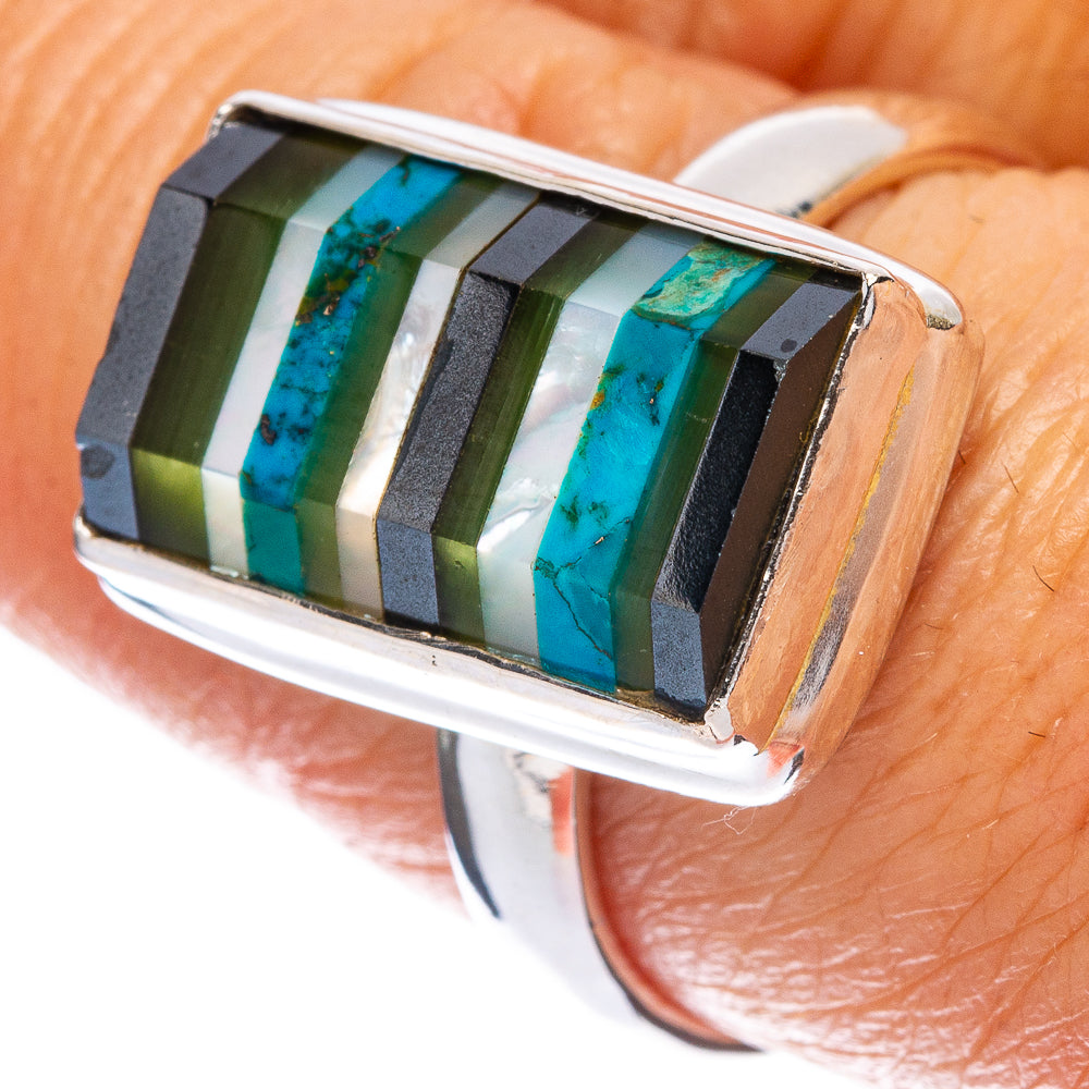 Hematite, Green Onyx, Chrysocolla Composite Ring Size 8 (925 Sterling Silver) R146692