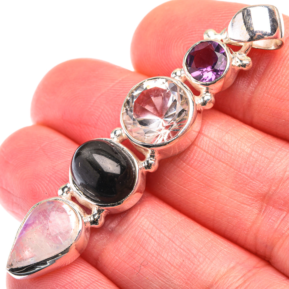 White Quartz, Star Diopside, Rainbow Moonstone, Amethyst Pendant 2" (925 Sterling Silver) PD38509