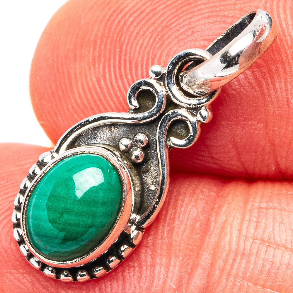 Malachite Dainty Pendant 7/8" (.925 Sterling Silver)