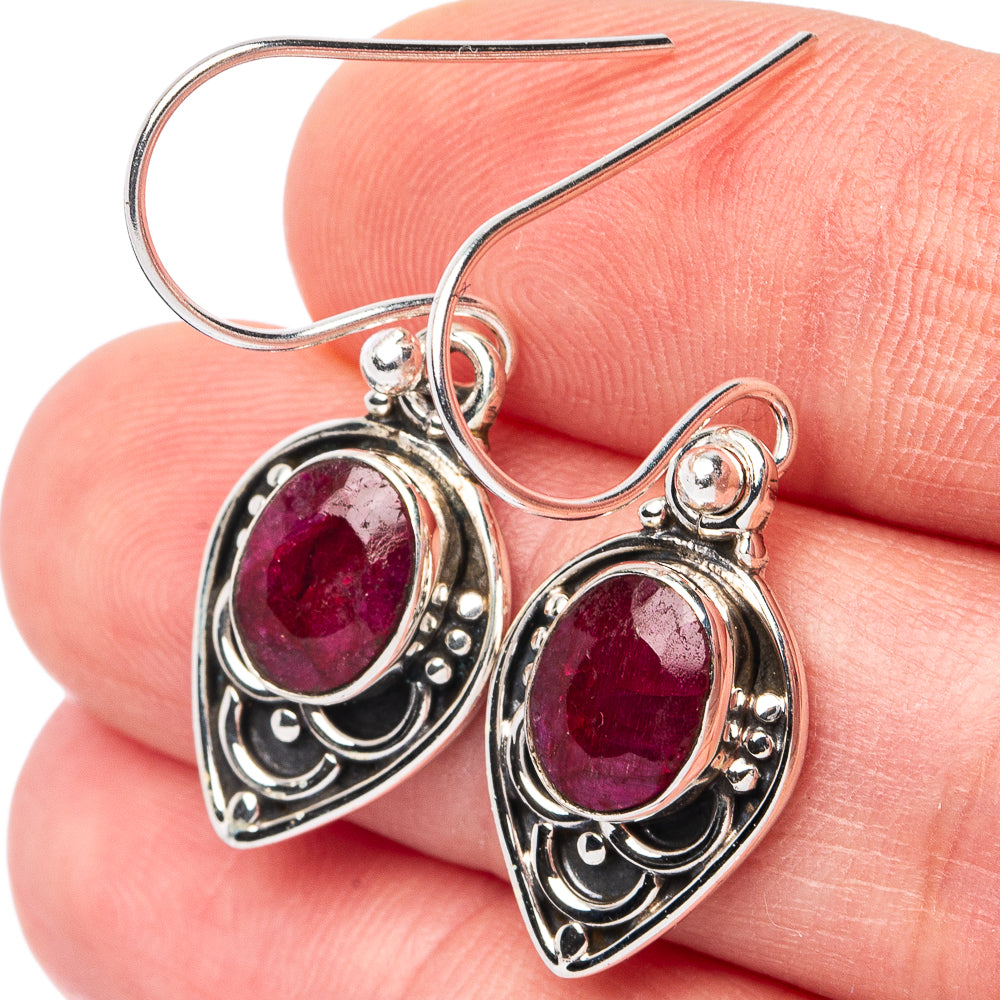 Red Sillimanite Earrings 1 1/4" (925 Sterling Silver) E3080