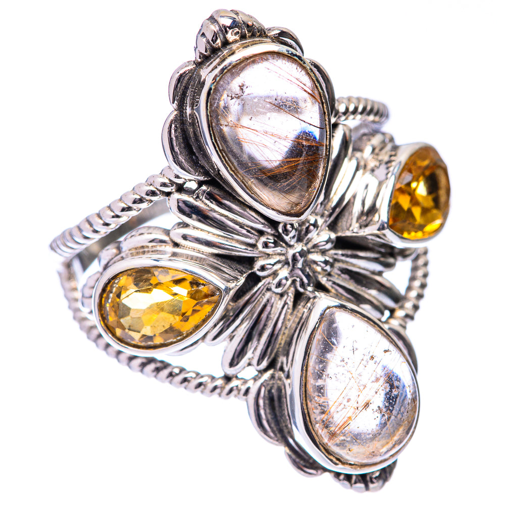 Large Rutilated Quartz, Citrine Ring Size 10 (925 Sterling Silver) R140867