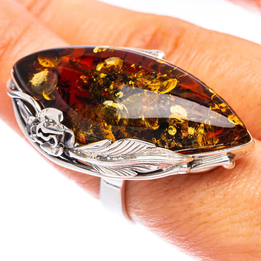 Baltic Amber Rose Ring Size 8.5 (925 Sterling Silver) R1873
