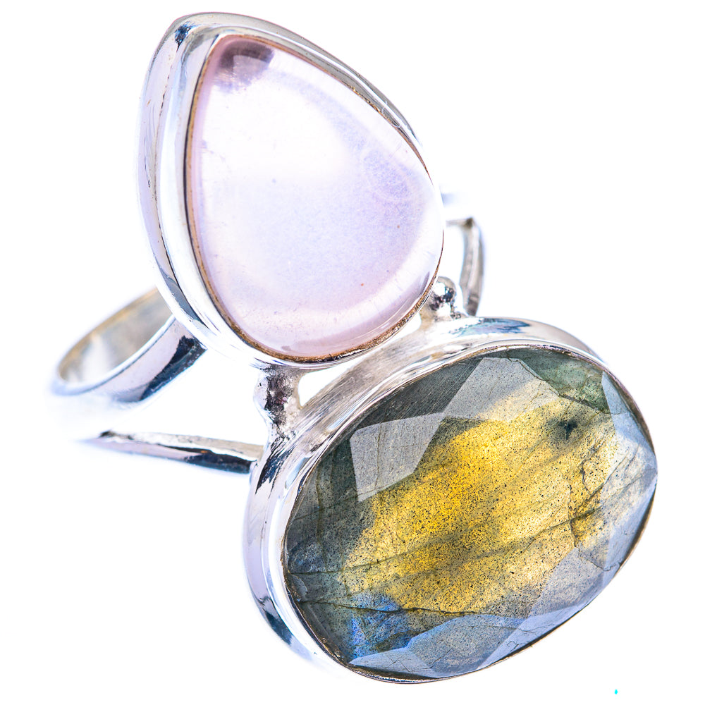 Large Labradorite, Rose Quartz 925 Sterling Silver Ring Size 8.25 (925 Sterling Silver) RING140421