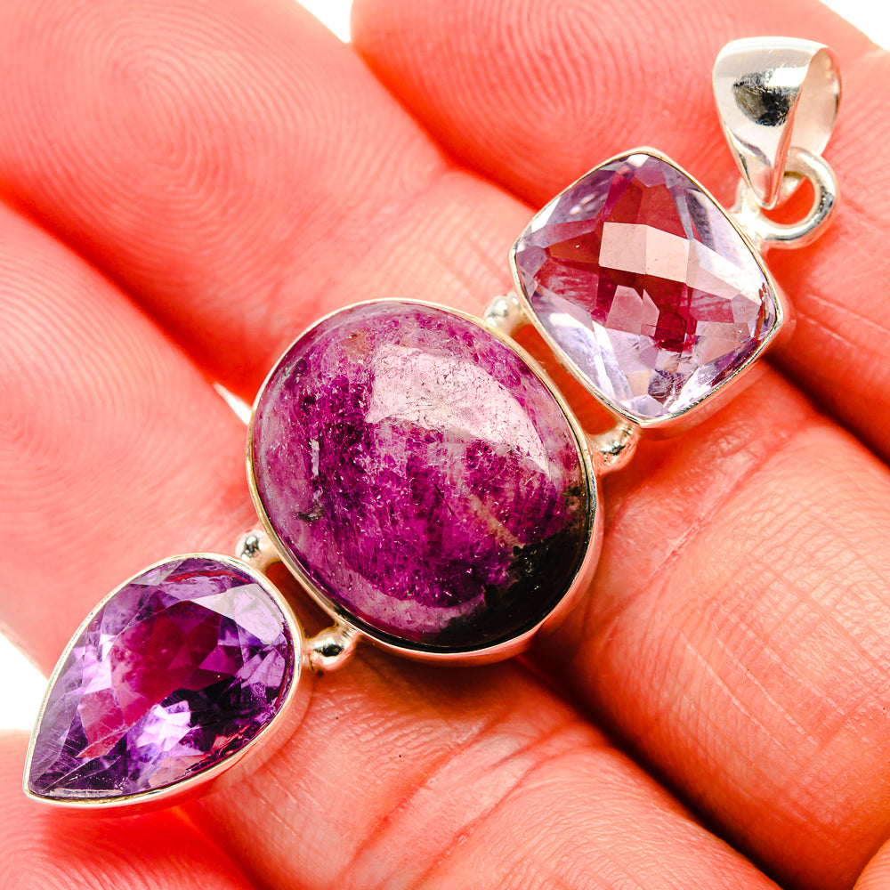 Ruby Fuchsite, Amethyst Pendant 2 1/4" (925 Sterling Silver) PD38233