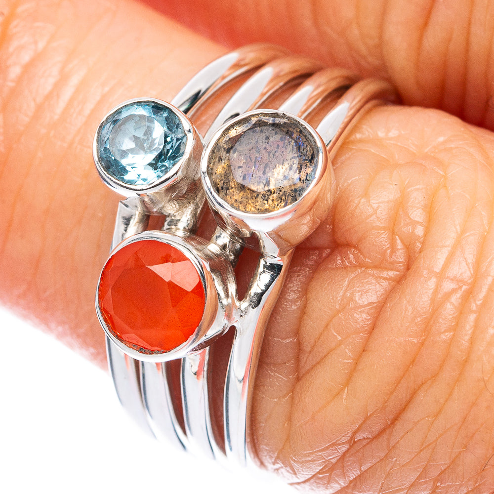 Premium Carnelian, Labradorite, Blue Topaz 925 Sterling Silver Ring Size 6.25 (925 Sterling Silver) R2708