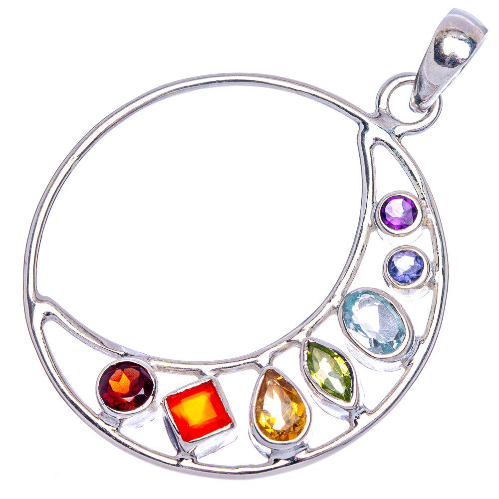 Chakra Moon Pendant 1 3/4" (925 Sterling Silver) P40553