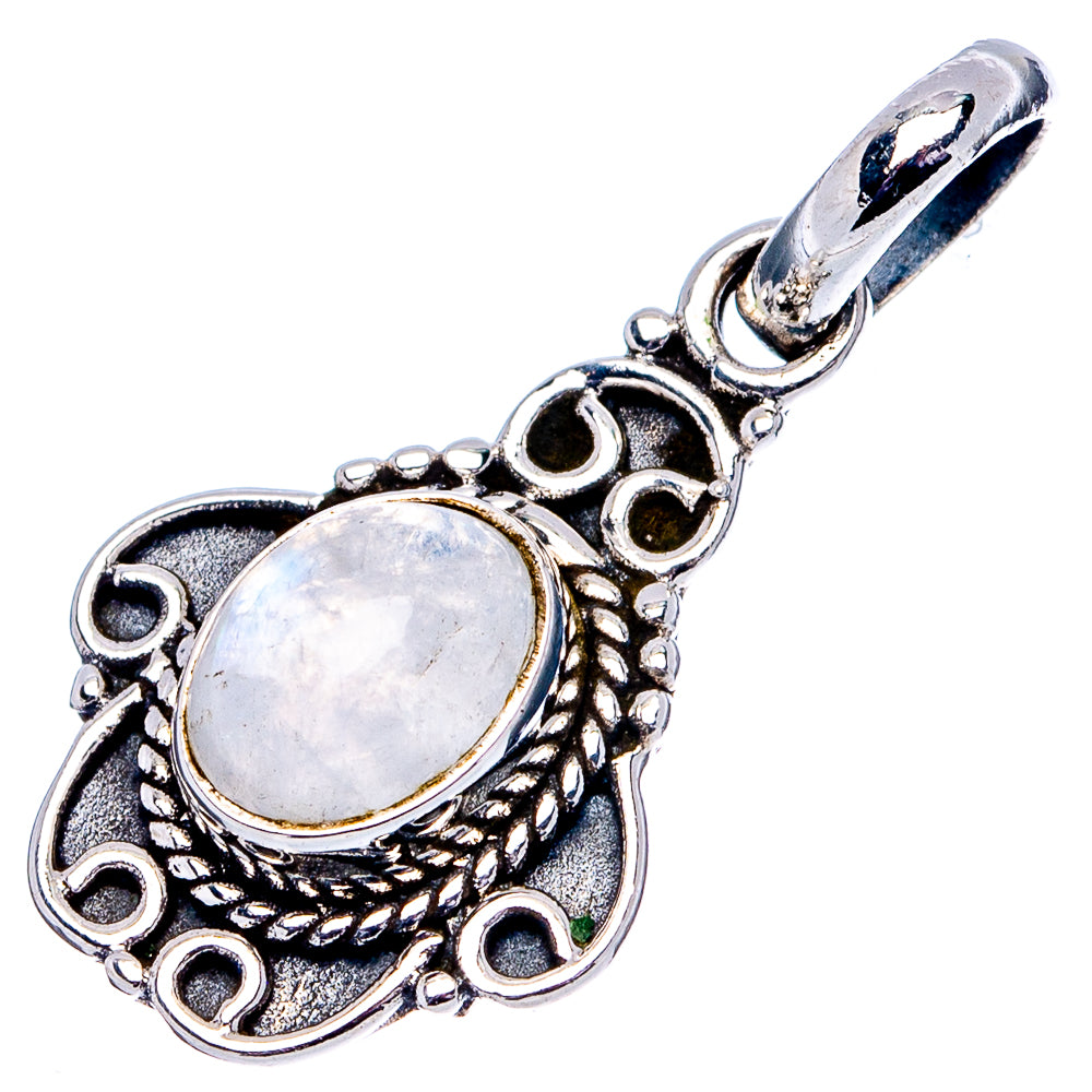 Rainbow Moonstone Dainty Pendant 1 1/8" (.925 Sterling Silver)