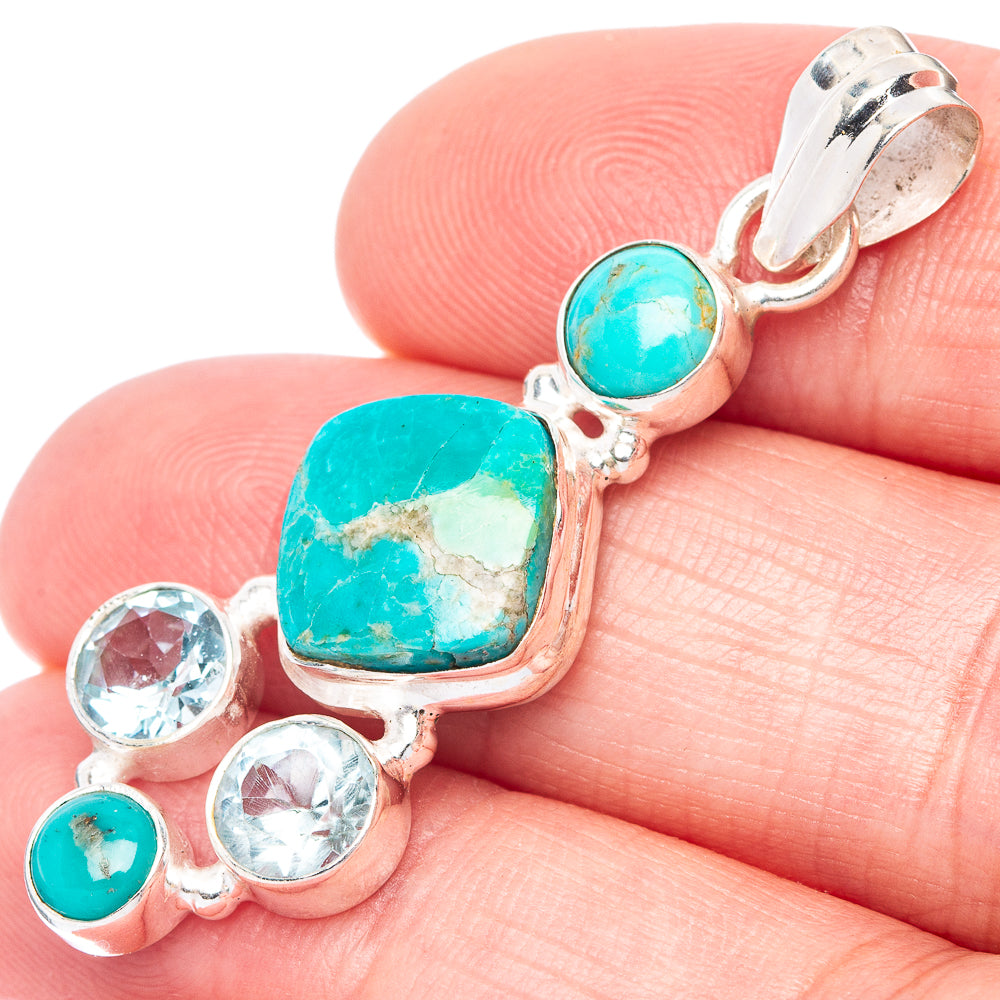 Rare Kingman Turquoise, Blue Topaz Pendant 1 3/4" (925 Sterling Silver) P41129