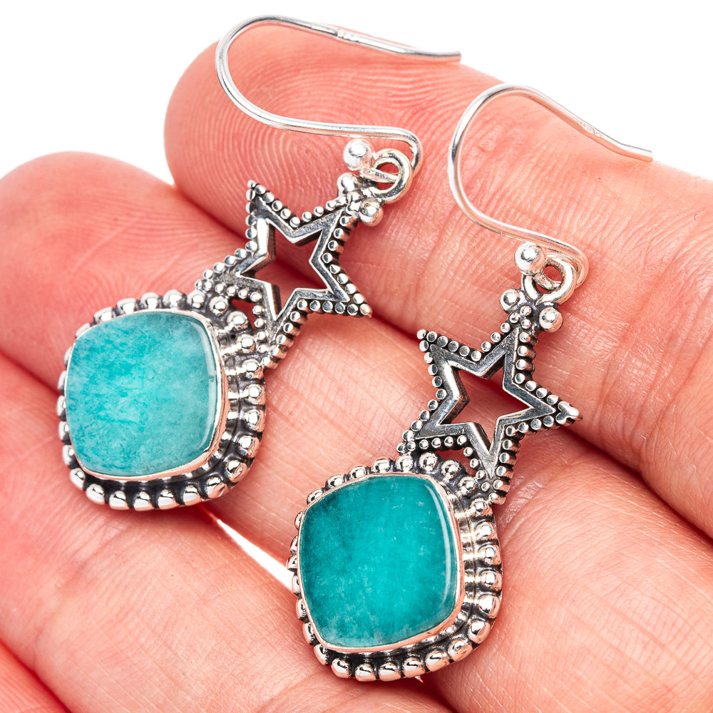 Amazonite Star Earrings 1 5/8" (925 Sterling Silver) E1365