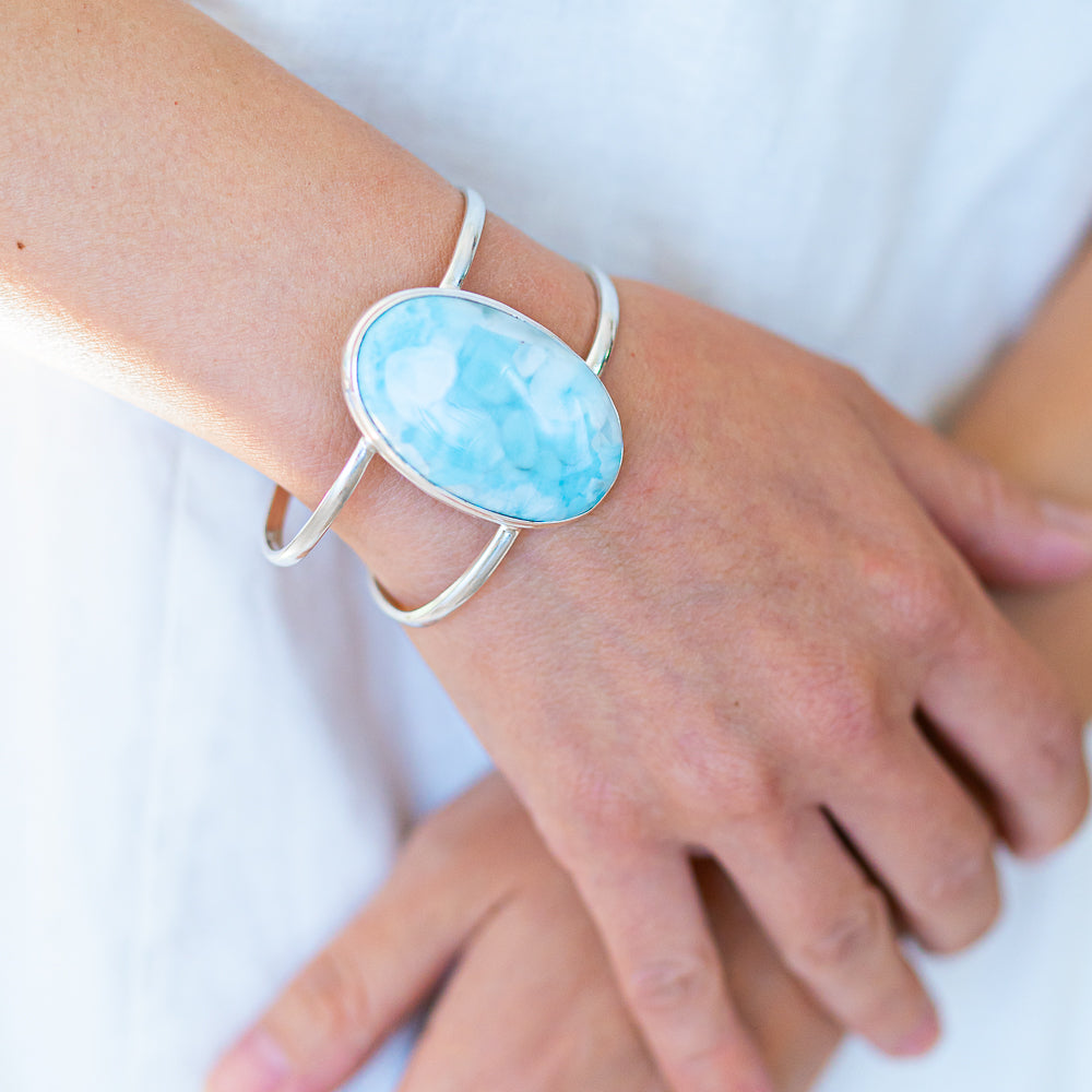 Larimar 925 Sterling Silver Cuff Bracelet Adjustable