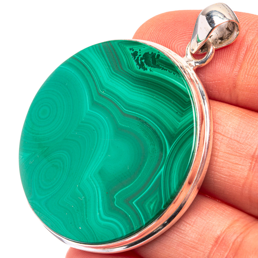 Malachite Coin 925 Sterling Silver Pendant 1 7/8" (925 Sterling Silver) PD38608