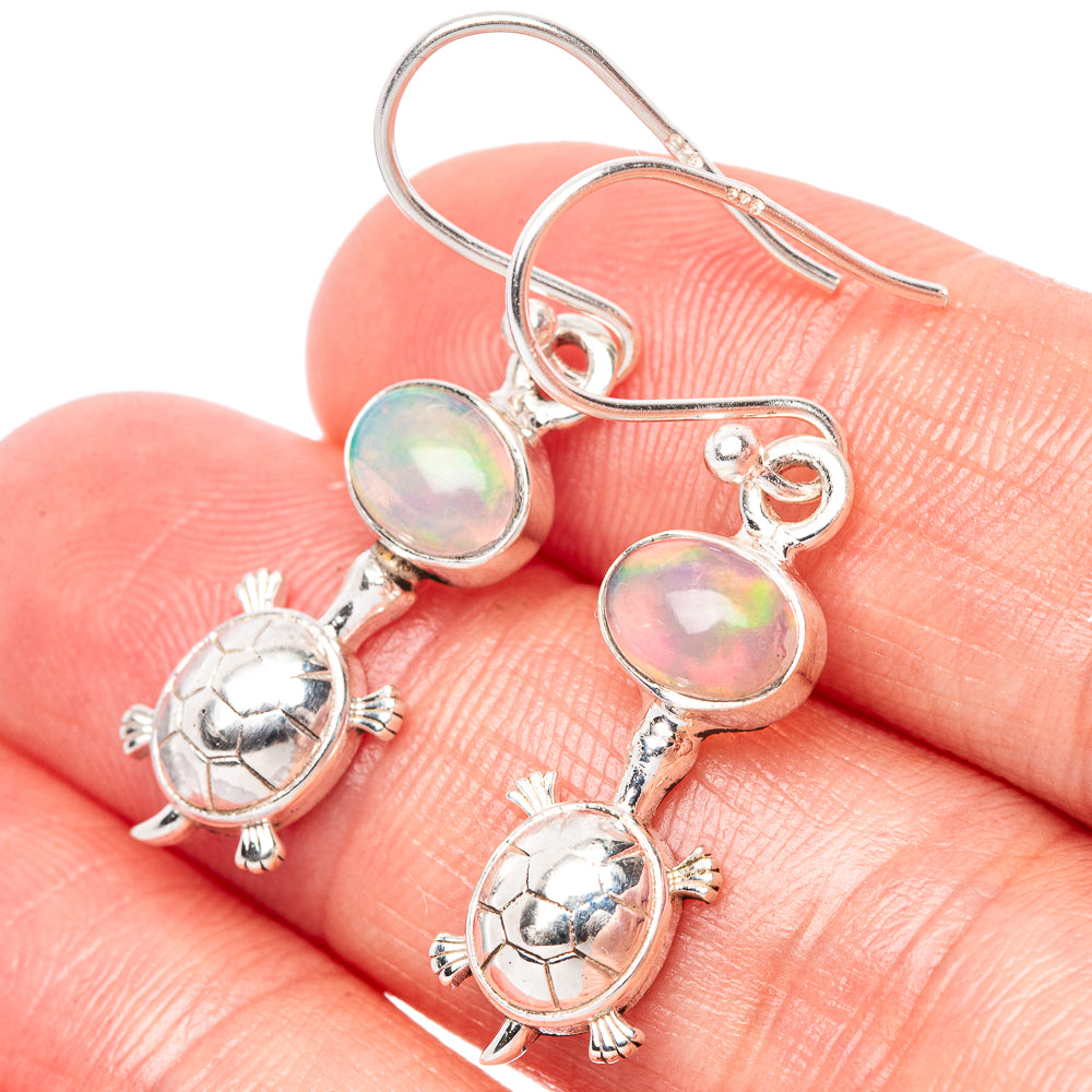 Rare Ethiopian Opal Turtle Earrings 1 3/8" (925 Sterling Silver) E1495