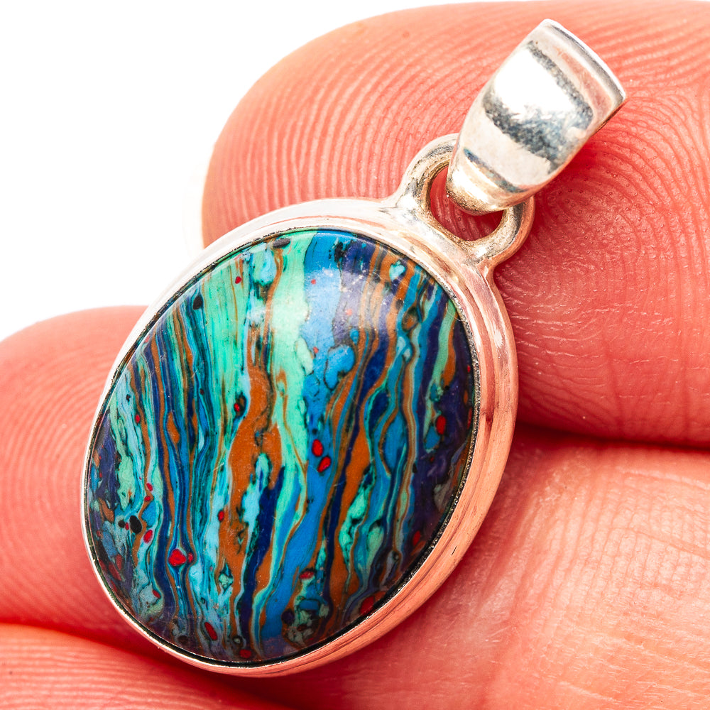 Rainbow Calsilica Pendant 1 1/8" (.925 Sterling Silver)
