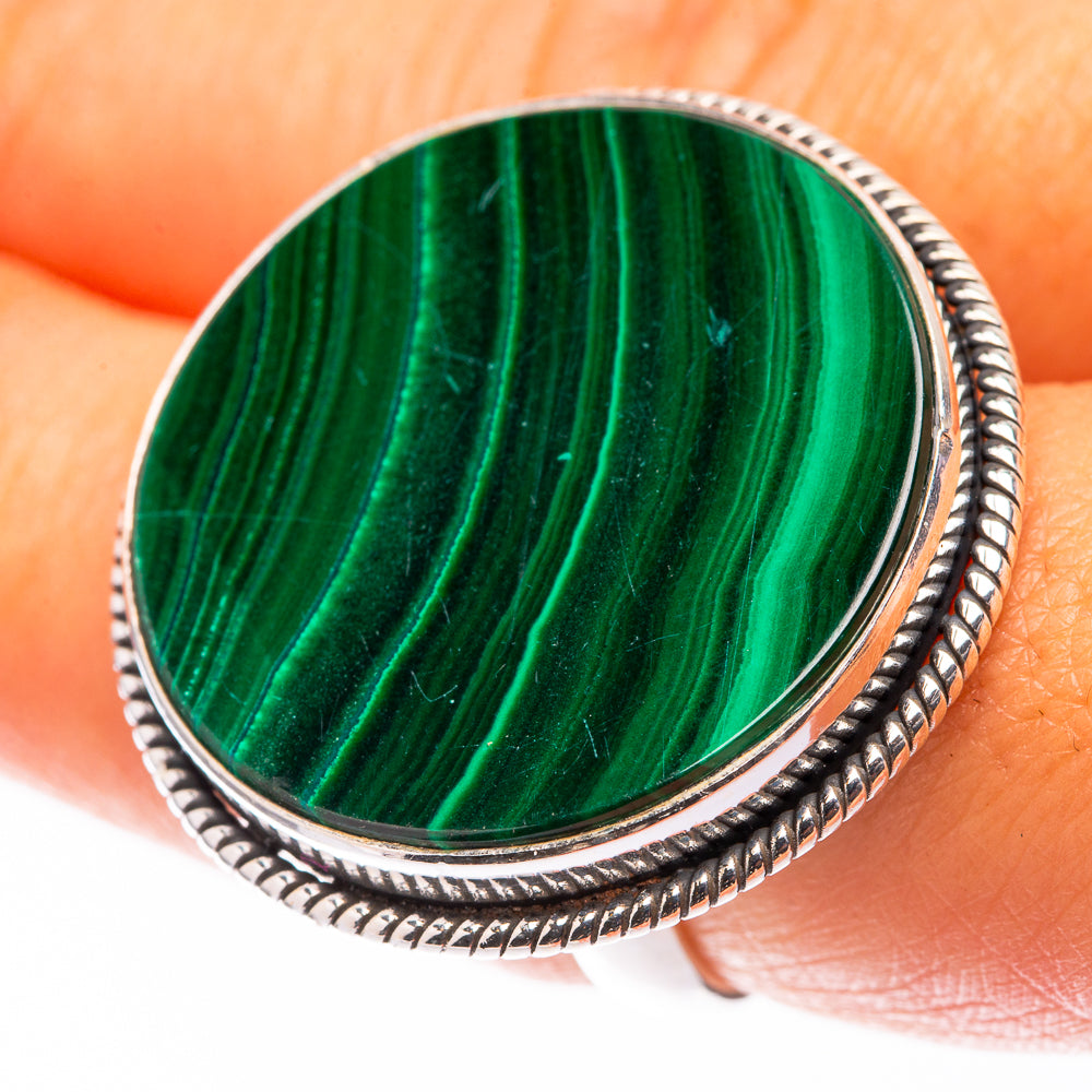 Large Malachite Coin Ring Size 8.25 (925 Sterling Silver) R141253