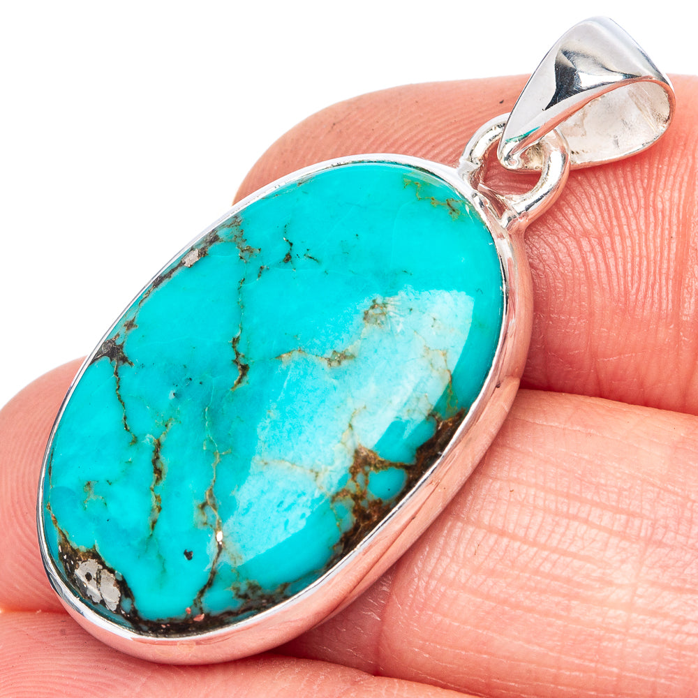 Rare Persian Turquoise Pendant 1 3/8" (925 Sterling Silver) P41447