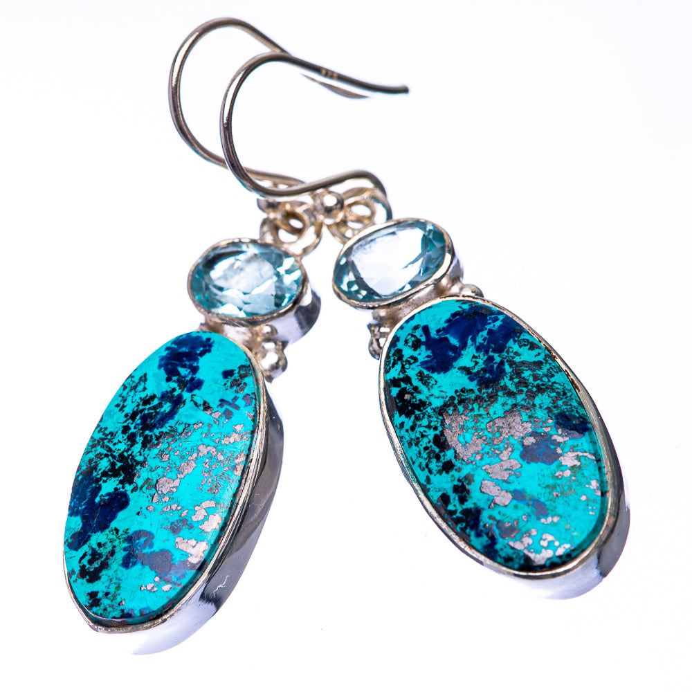 Shattuckite, Blue Topaz 925 Sterling Silver Earrings 1 5/8" (925 Sterling Silver) EARR432212