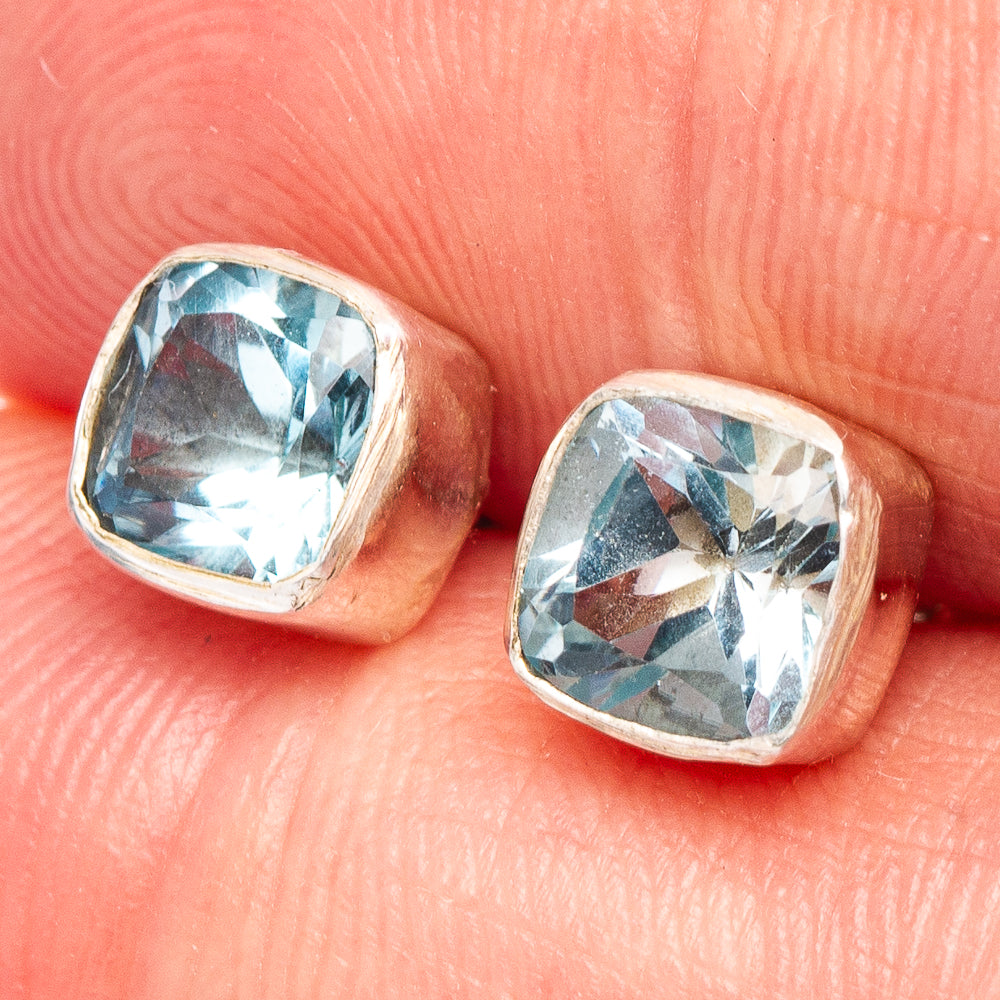 Blue Topaz Earrings 1/4" (.925 Sterling Silver)