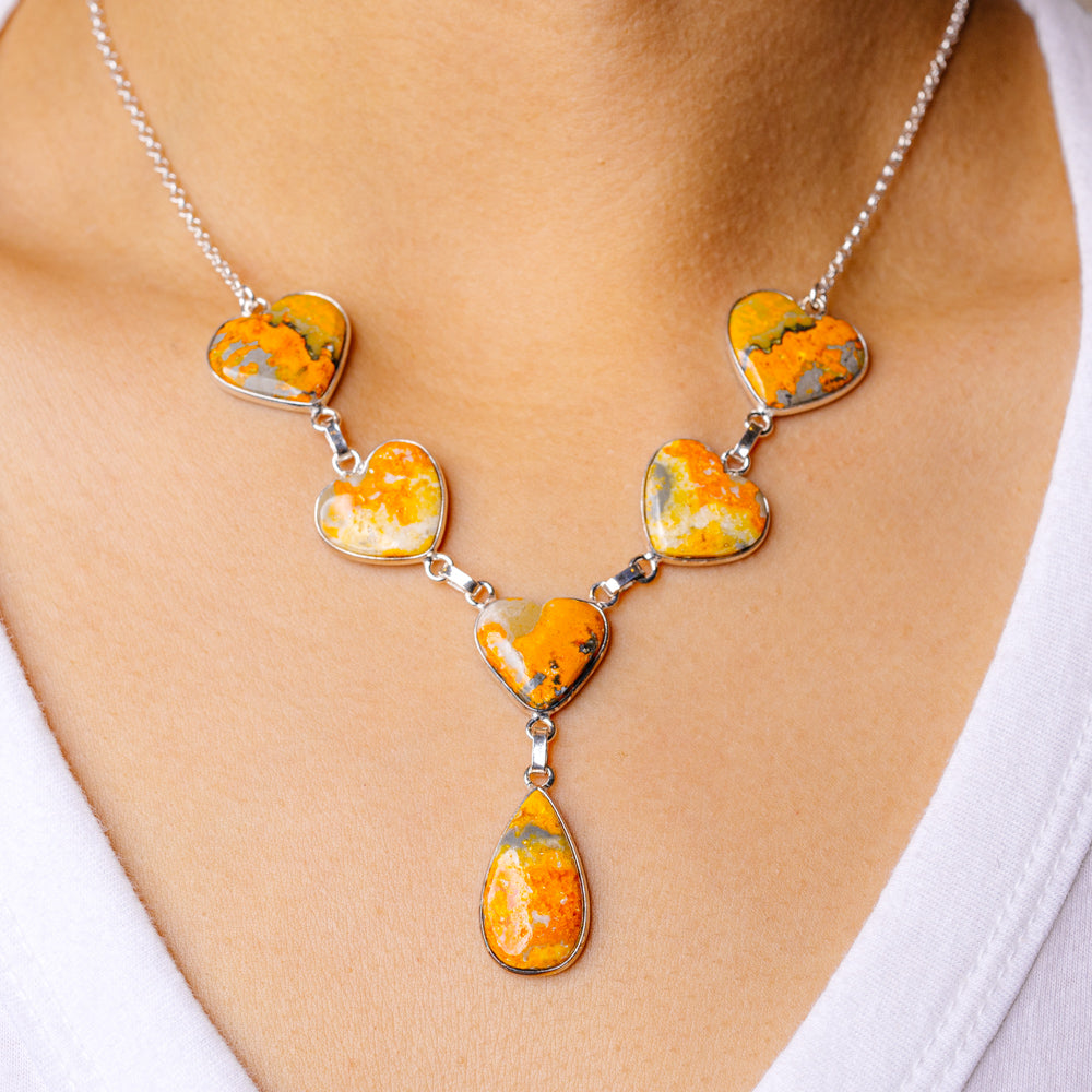 Bumble Bee Jasper Heart Necklace 16 7/8 To 18 5/8" (925 Sterling Silver) N90125