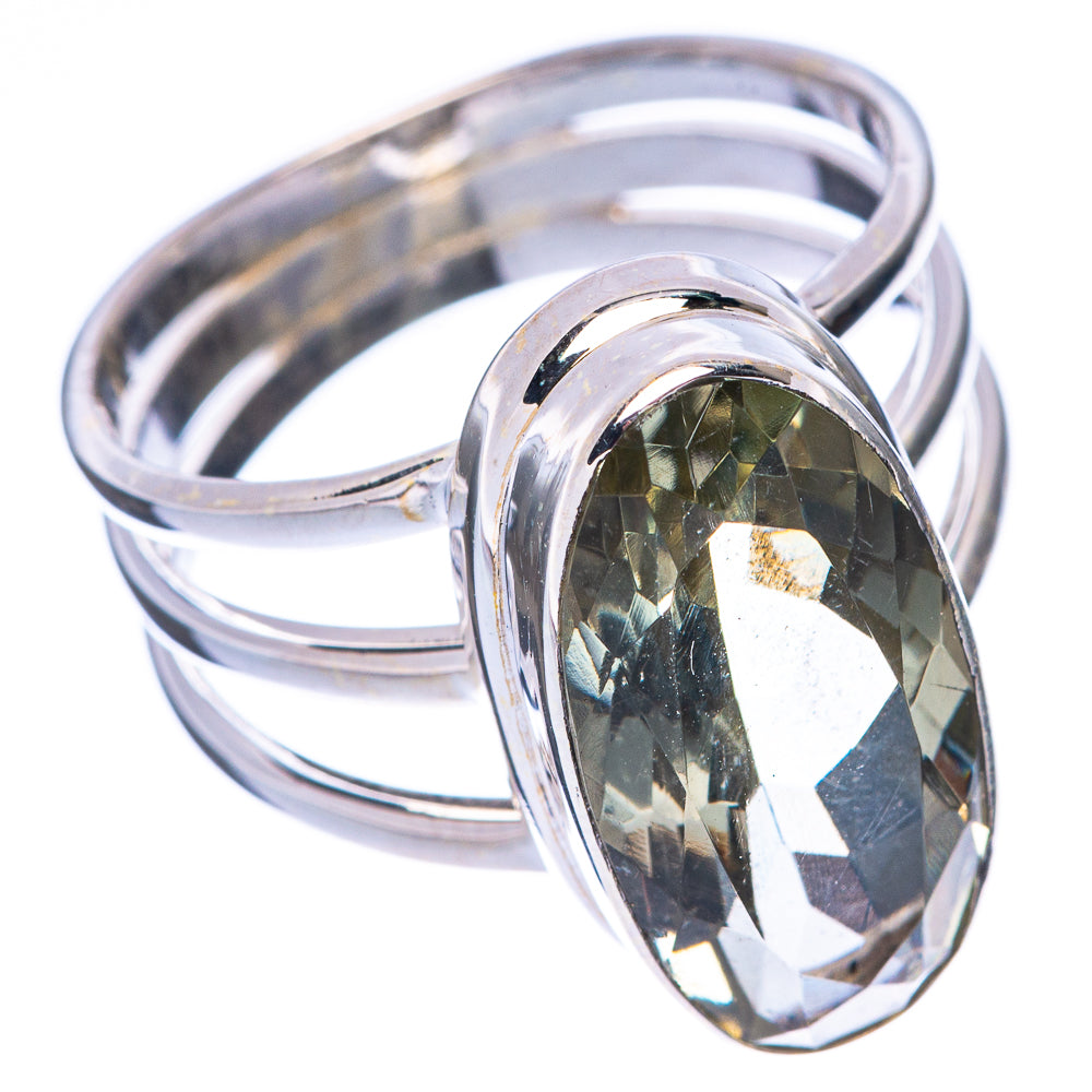 Faceted Green Amethyst Ring Size 7.75 (925 Sterling Silver) R1744