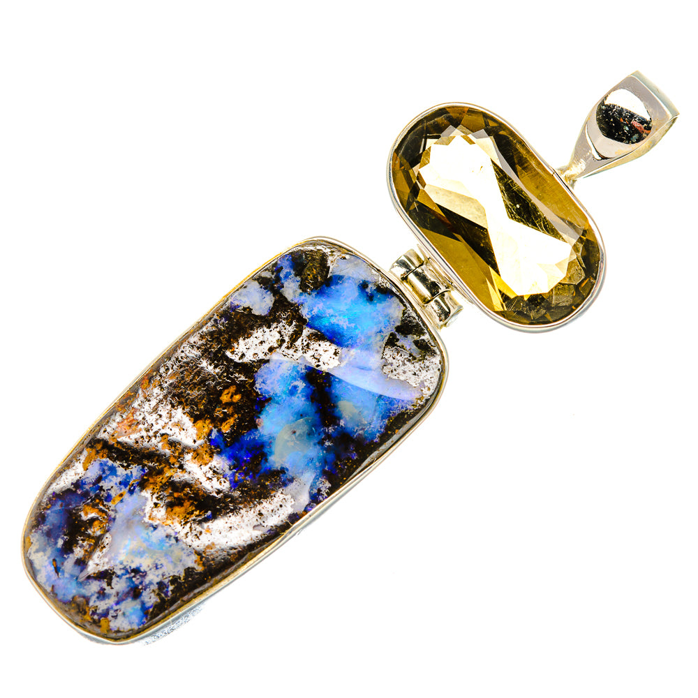 Boulder Opal, Smoky Quartz Pendant 2 1/4" (925 Sterling Silver) PD37953