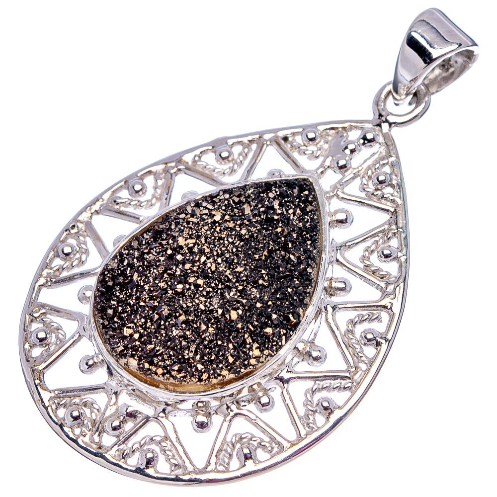 Premium Black Titanium Druzy Pendant 1 5/8" (.925 Sterling Silver)