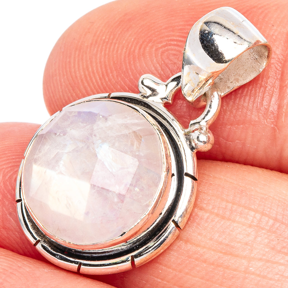 Faceted Rainbow Moonstone Pendant 1" (925 Sterling Silver) P44952