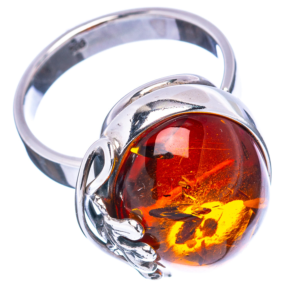 Baltic Amber Leaf Ring Size 9 Adjustable (.925 Sterling Silver)