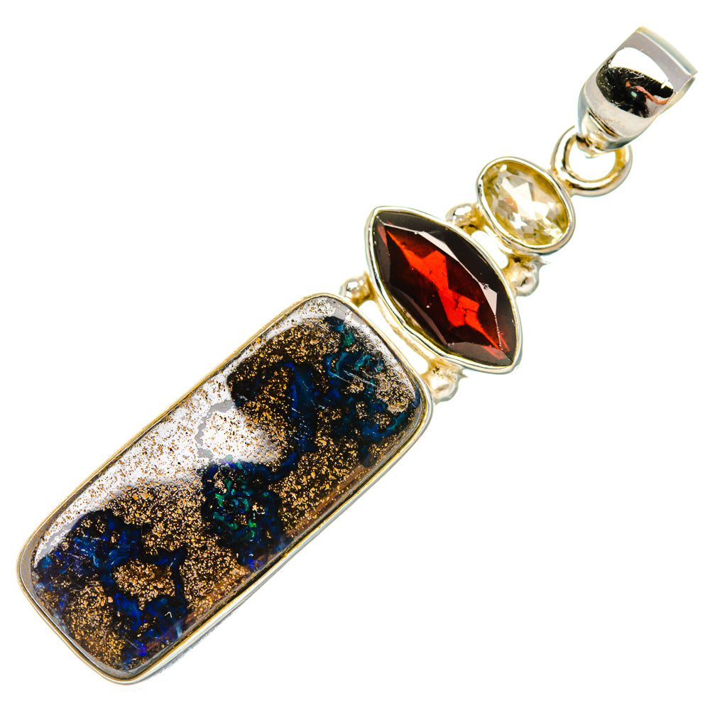Boulder Opal, Garnet, Citrine Pendant 2" (925 Sterling Silver) PD38042