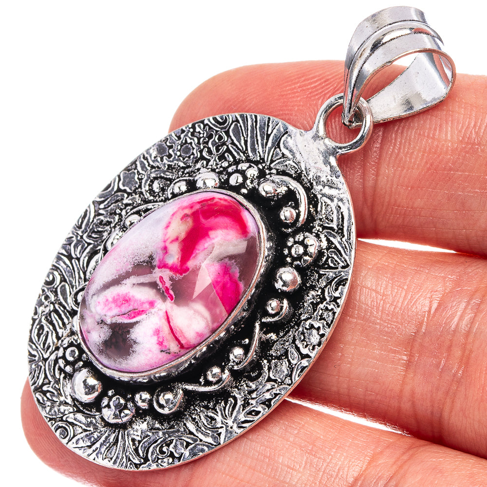 Pink Dendritic Opal Pendant 2 1/8" (German Silver)