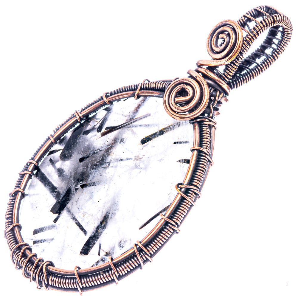 Tourmalinated Quartz Wire Wrap Pendant 2 5/8" (Oxidized Copper)