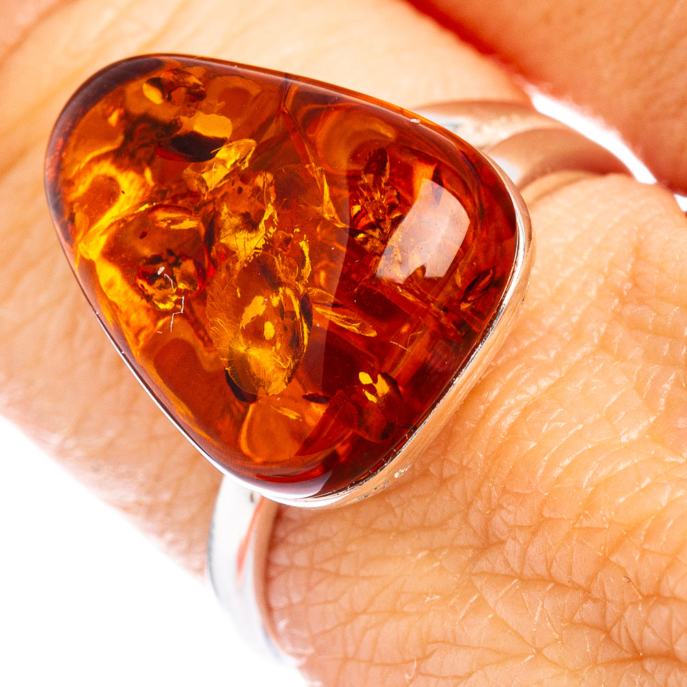 Baltic Amber Ring Size 8 Adjustable (.925 Sterling Silver)