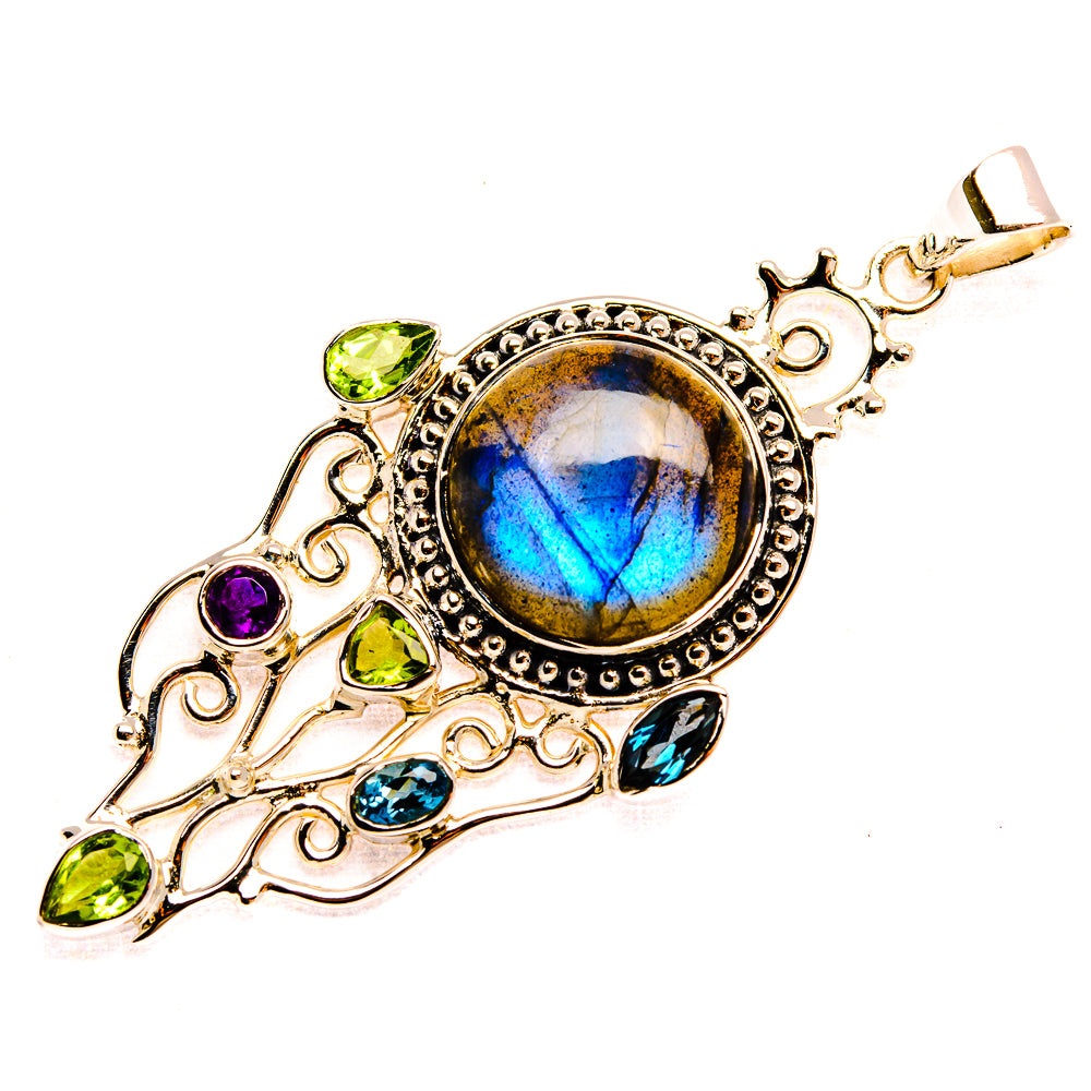 Signature Labradorite, Blue Quartz, Peridot, Amethyst 925 Sterling Silver Pendant 2 1/2" (925 Sterling Silver) PD37797